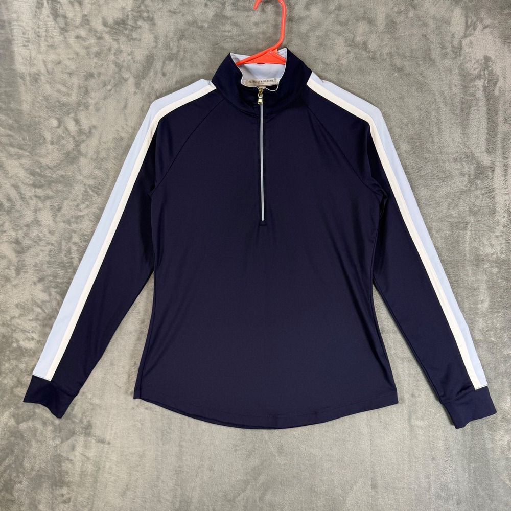 Fairway & Greene Ladies Eryn Zip Mock Golf Top Size S Small Navy Blue UPF 50+